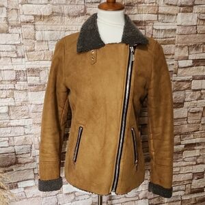 Freedom Tan Shearling Full Zip Jacket